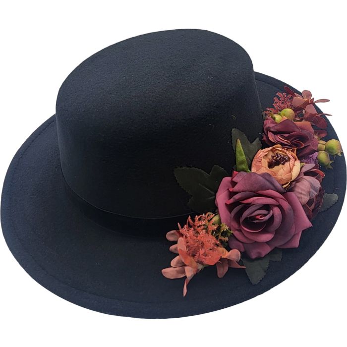 Fancy Cloche Hat with Adjustable Size in Black or Burgundy