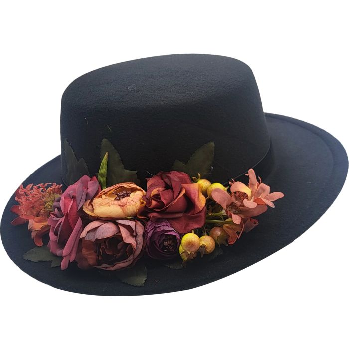 Fancy Cloche Hat with Adjustable Size in Black or Burgundy