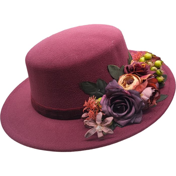 Fancy Cloche Hat with Adjustable Size in Black or Burgundy