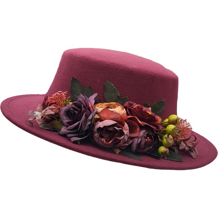 Fancy Cloche Hat with Adjustable Size in Black or Burgundy